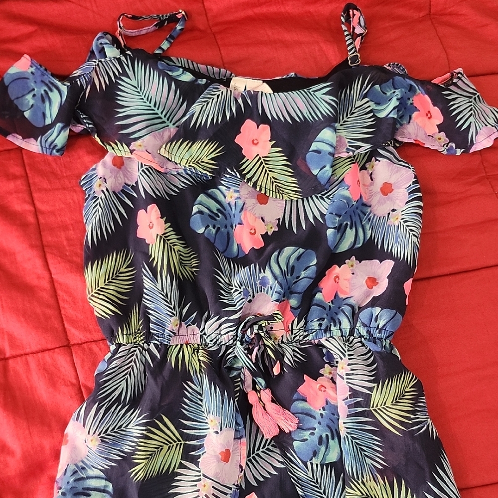 Floral Leaf Print Kids Romper